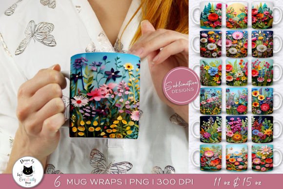 Download Layered Paper Floral Mug Wraps | 3D Mugs - Mug Collection